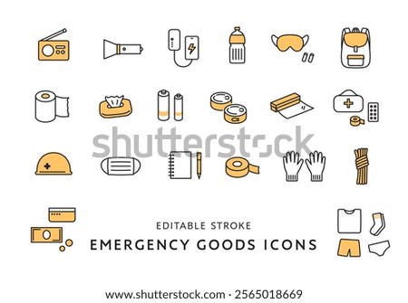 Icon set related to disaster prevention goods