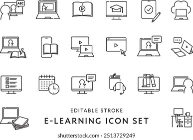 Icon set related to e-learning