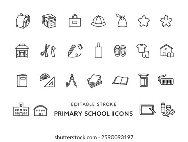 Icon set related to elementary school