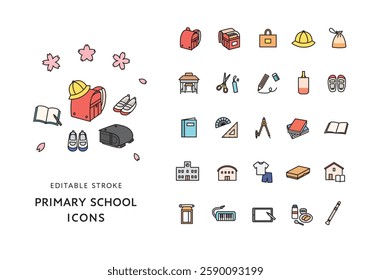 Icon set related to elementary school