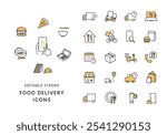 Icon set related to food delivery