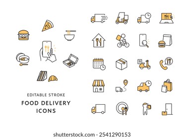 Icon set related to food delivery