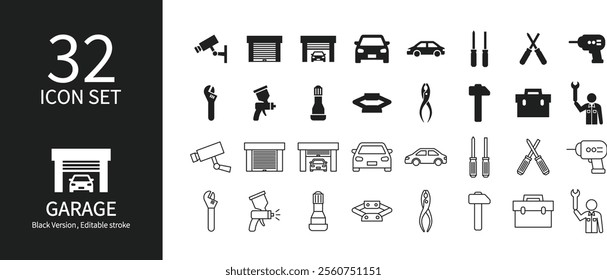 Icon set related to garage