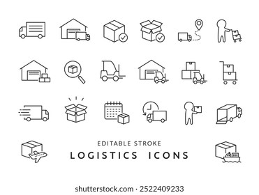 Conjunto de ícones relacionado à logística