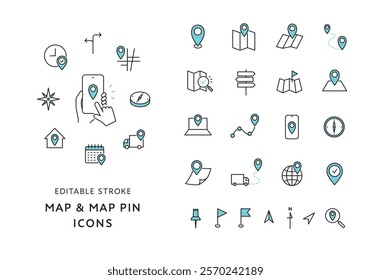 Icon set related to maps