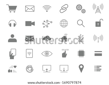 icon set related to network, communication technology, online activity flat design