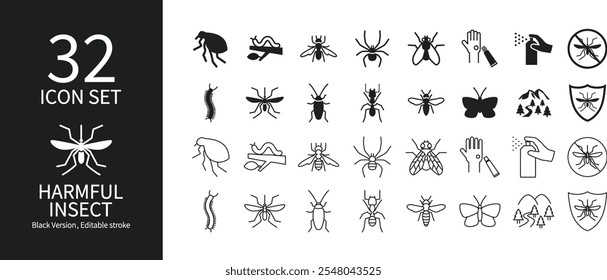 Conjunto de ícones relacionado a pragas e controle de insetos