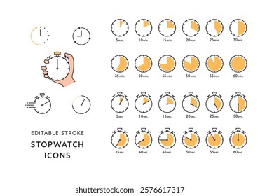 Icon set related to stopwatch and time