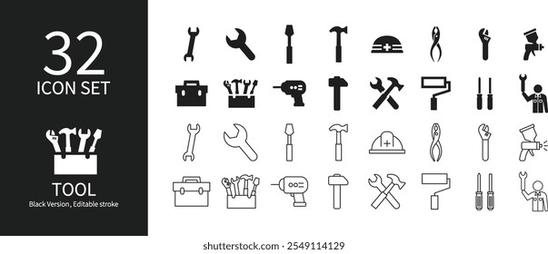 Conjunto de iconos relacionados con herramientas y mantenimiento