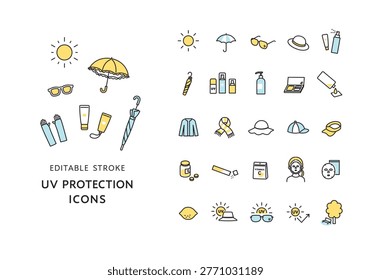 Icon set related to UV protection