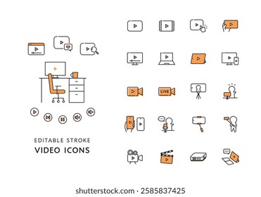 Icon set related to video playback