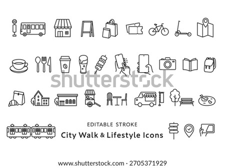 Icon set related to walking around town