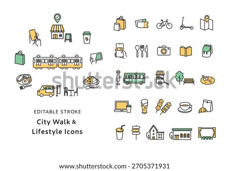 Icon set related to walking around town
