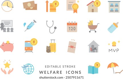 Icon set related to welfare benefits