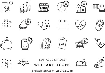 Icon set related to welfare benefits