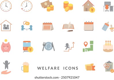 Icon set related to welfare benefits