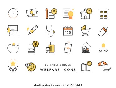 Icon set related to welfare benefits
