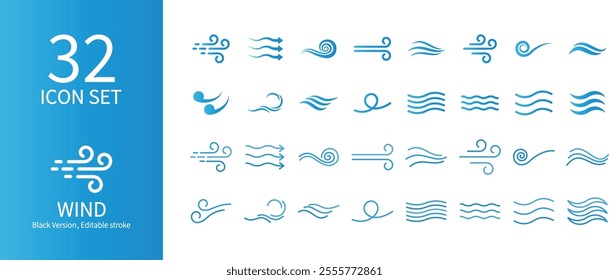 Icon set related to wind and ventilation