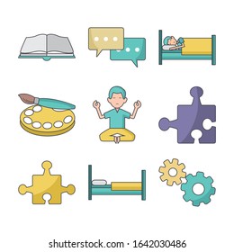 icon set of relaxing and arts skills concept over white background, colorful design, vector illustration