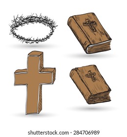 Icon set of Religious cross and Bible