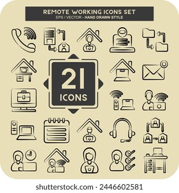 Icon Set Remote Working. related to Technology symbol. hand drawn style. simple design illustration