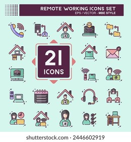 Conjunto de iconos Trabajo remoto. relacionado con el símbolo de Tecnología. Estilo MBE. ilustración de diseño simple