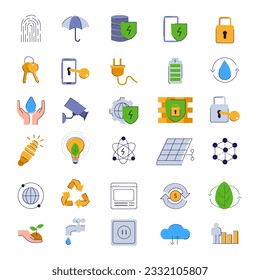 Icon set of renewable energy security protection of electricity recycling power management