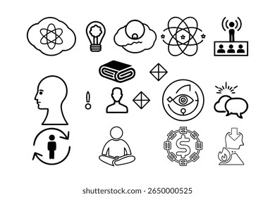 icon set representing emotional intelligence, mental clarity, self-discovery, meditation, and personal development. Perfect for wellness coaches, therapy tools, and mindfulness apps