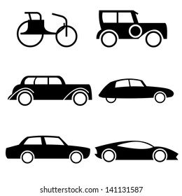 Icon set representing evolution of cars through history. Easy editable vector illustration