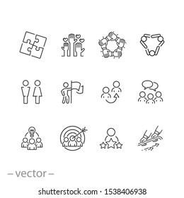 icon set of resource people collaboration, meeting people business group, office teamwork, human support, thin line web symbols on white background - editable stroke vector illustration eps10