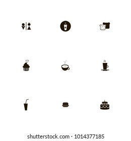 icon set Restaurant with bakery, burger, hot and cupcake