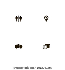 icon set Restaurant with bread, toilet, fast food location and chicken