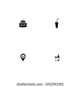 icon set Restaurant with cafe location, coffee, wine glass and drink