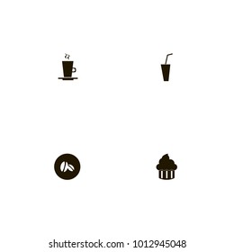 icon set Restaurant with cake, cup, beans and soda