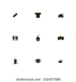 icon set Restaurant with cake, soup, spoon and cook