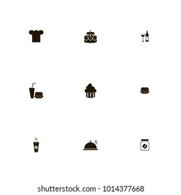 icon set Restaurant with cake, wine glass, soda and burger and burger