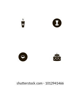 icon set Restaurant with chef on black, coffee, cup and bean