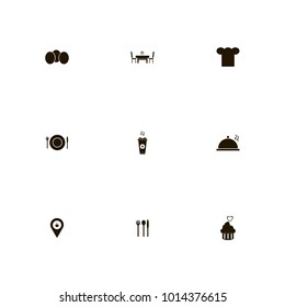 icon set Restaurant with chicken, knife, evening meal and cake
