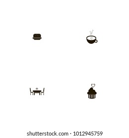 icon set Restaurant with coffee, cupcake, table and chairs and tea