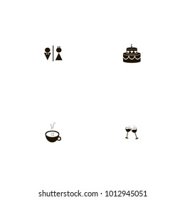 icon set Restaurant with cup, drink, wedding and toilet