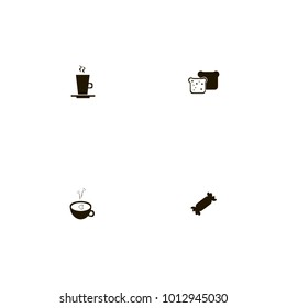 icon set Restaurant with cup, tea, sweet and bread