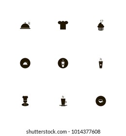 icon set Restaurant with cupcake, cake, latte and dish