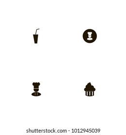 icon set Restaurant with cupcake, chef on black, cook and soda