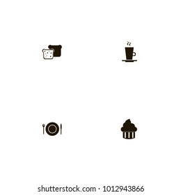 icon set Restaurant with cupcake, plate, drink and latte