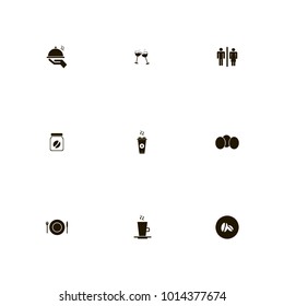 icon set Restaurant with dish, wine, bean and cup