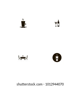 icon set Restaurant with drink, cup, supper and wine