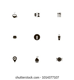 icon set Restaurant with drink, knife, location and cake