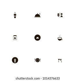 icon set Restaurant with hot, tea, restroom and knife