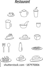 icon set of restaurant items on white background