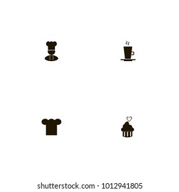 icon set Restaurant with latte, cupcake, drink and cake